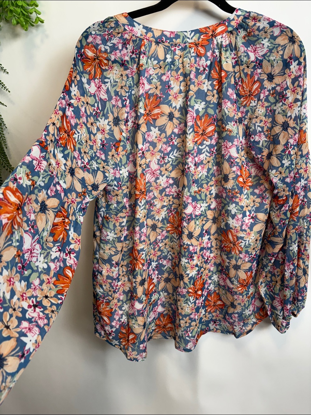 Orange and Blue Floral Long Sleeve Relaxed Blouse - Picture 11 of 13